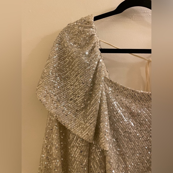 NWOT Free People Silver Sequin Flowy Tie Back Crop Top Size XS - Picture 5 of 9